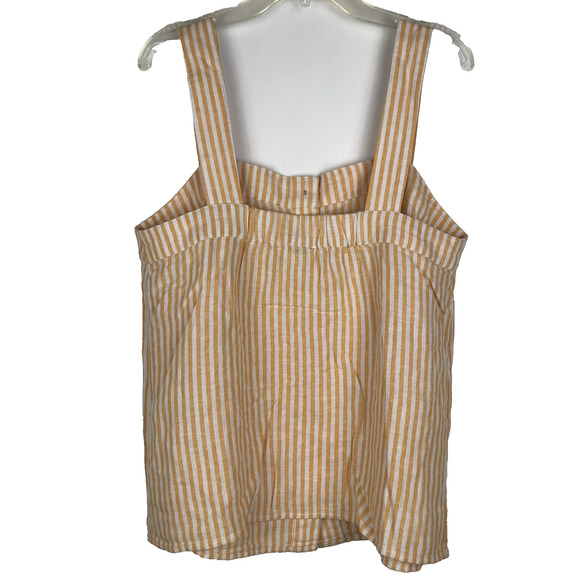 J. Crew Factory Sleeveless Top Square Neck Yellow White Stripes Button Linen XS - Picture 3 of 5
